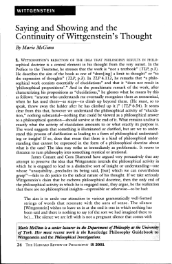 Saying and Showing and the Continuity of Wittgenstein`s Thought