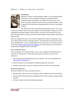 MODULE 1: NOVELL`S ONE NET STRATEGY Introduction