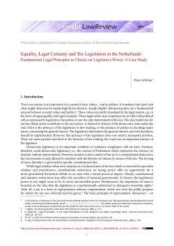 Equality, Legal Certainty and Tax Legislation in the Netherlands