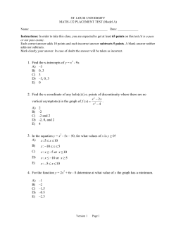 1. Find the x-intercepts of y = x - 9x. A) &ndash;3 B) 0, 3 C) 3 D) &ndash;3, 0