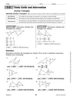 Study Guide and Intervention (continued) Similar Triangles