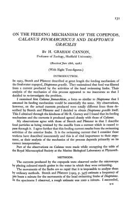 on the feeding mechanism of the copepods, calanus finmarchicus