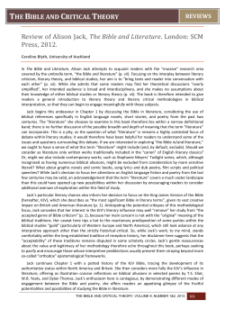 The Bible and Critical Theory - NOVA: The University of Newcastle