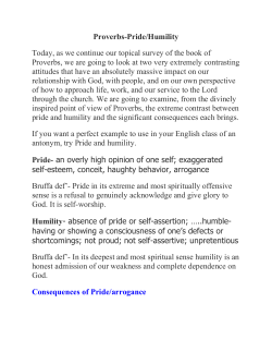 Proverbs-Pride/Humility Today, as we continue our topical survey of