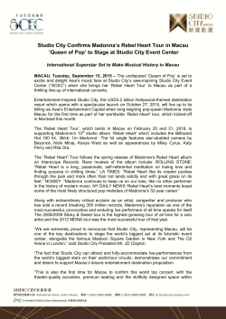 Studio City Confirms Madonna`s Rebel Heart Tour in Macau