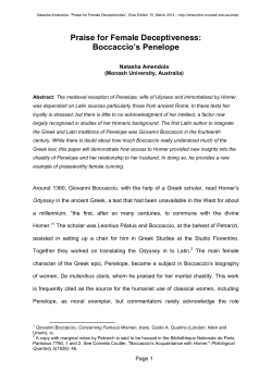 Praise for Female Deceptiveness: Boccaccio`s Penelope