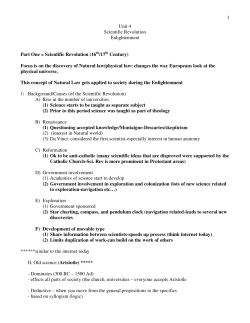 1 Unit 4 Scientific Revolution Enlightenment Part One = Scientific