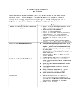 2nd Semester Language Arts Objectives BHP First Grade In order to