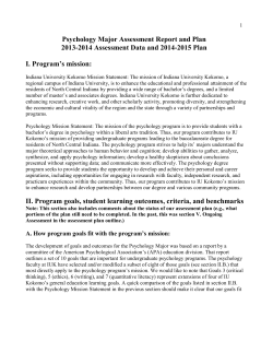 Psychology Major Assessment Report and Plan 2013