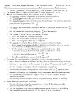 Algebra 1 Quadratics, Inverse Variation, COBF Test Study Guide