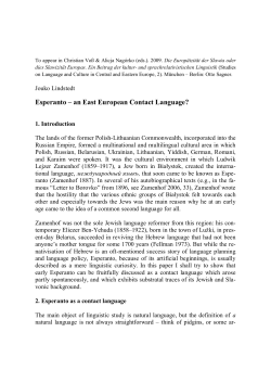 Esperanto &ndash; an East European Contact Language?