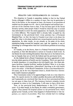 HEALTH CARE DEVELOPMENTS IN CANADA The situation in