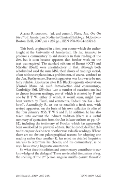 Albert rijksbAron, (ed. and comm.), Plato. Ion. Or: On the Iliad