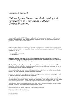 Culture by the Pound: an Anthropological Perspective on Tourism as