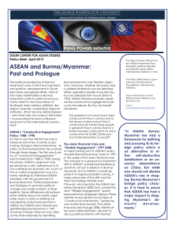 ASEAN and Burma/Myanmar: Past and Prologue