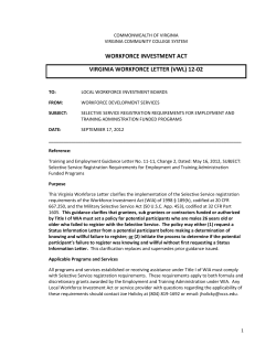WORKFORCE INVESTMENT ACT VIRGINIA WORKFORCE