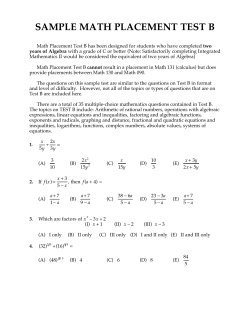SAMPLE MATH PLACEMENT TEST B