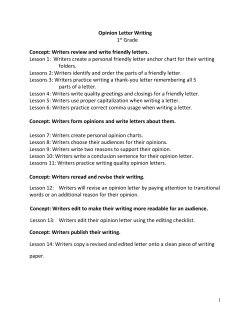 Grade 1 Explicit Instruction Opinion Unit