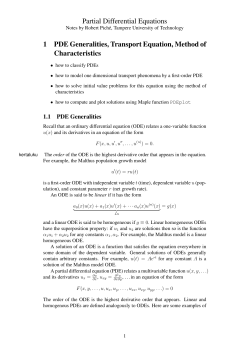 Partial Differential Equations 1 PDE Generalities, Transport