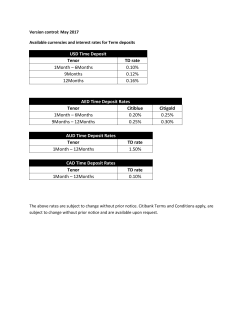 USD Time Deposit Tenor TD rate 30 - 180 days 0.10% 181
