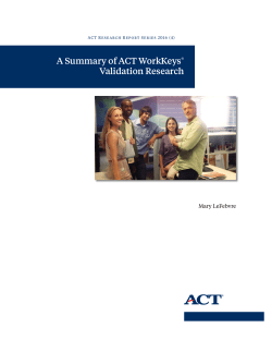 A Summary of ACT WorkKeys&reg; Validation Research