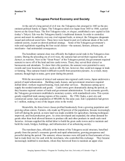 Tokugawa Period Economy and Society