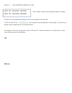 Section 5.3 Sum and Difference Identities for Cosine (     + ) =