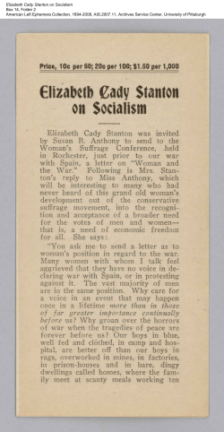 Elizabeth Cady Stanton on Socialism Box 14, Folder 2 American Left