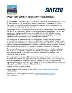 SVITZER SIGNS CONTRACT WITH SANMAR TO BUILD SIX TUGS