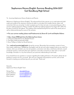 Sophomore Honors English: Summer Reading 2016