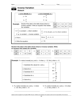 Inverse Variation - Northwest ISD Moodle