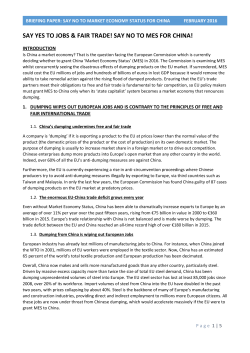 Briefing paper: SAY NO TO Market Economy Status for China