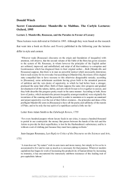 Lecture 2. Mandeville, Rousseau, and the Paradox in Favour of Luxury