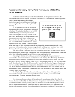 Massachusetts Colony, Henry David Thoreau, and Walden Pond