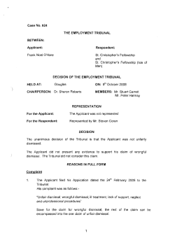 Frank Noel O`Hare v St Christopher`s Fellowship and St