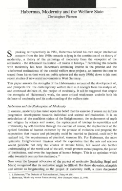 Habermas, Modernity and the Welfare State