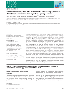 Commemorating the 1913 MichaelisMenten paper Die Kinetik der