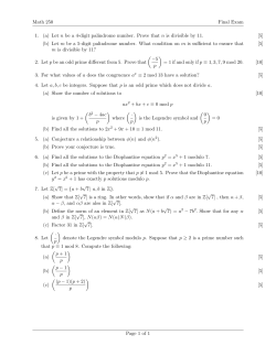 Math 250 Final Exam 1. (a) [5] Let n be a 4