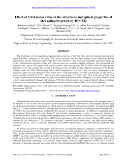 Effect of V/III molar ratio on the structural and optical properties of
