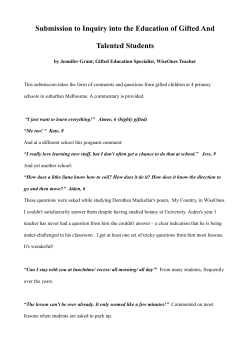 Ms Jennifer Grant, Gifted Education Specialist, WiseOne Teacher, 9