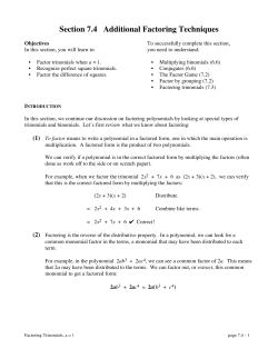 Section 7.4 Additional Factoring Techniques