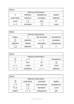 Name 2 reflection enlargement rotation scale factor reflection