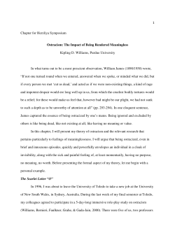 1 Chapter for Herzliya Symposium Ostracism: The Impact of Being