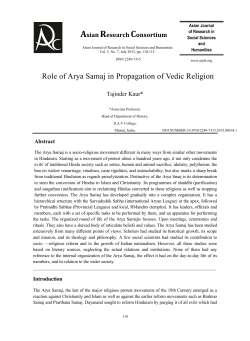 Role of Arya Samaj in Propagation of Vedic Religion
