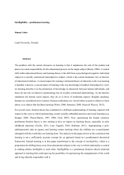 Intelligibility&mdash;posthuman learning Simon Ceder Lund University