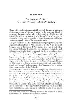 SUMMARY The Starosty of Olsztyn from the 14TH Century to Mid