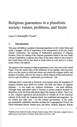 Religious guarantees in a pluralistic soc~ety: values, problems, and