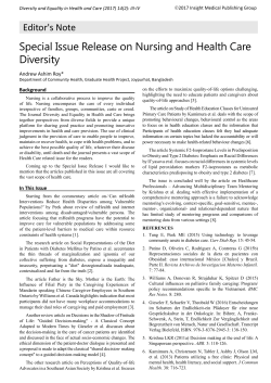 Special Issue Release on Nursing and Health Care Diversity