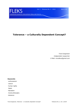 Tolerance &ndash; a Culturally Dependent Concept?
