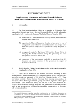 Supplementary Information on Selected Issues Relating to